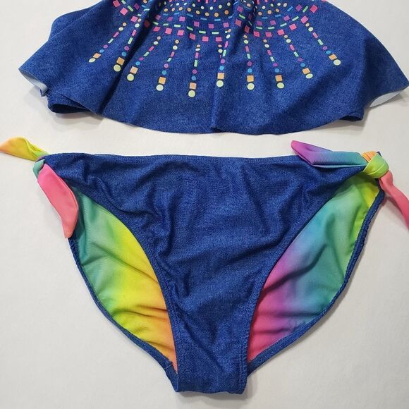 Nation Blue & Rainbow Crossed Braided Strap 2-pc Bikini Set Sz XL (14-16) - Picture 4 of 14
